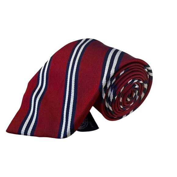 The Burlington Knot By J. Press Red & Navy Stripes 100% Silk Tie Classic Design - Picture 1 of 8